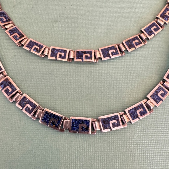 Margot de Taxco Mosaic Blue Enamel Sterling Silver Necklace and Bracelet Set - Picture 3 of 12